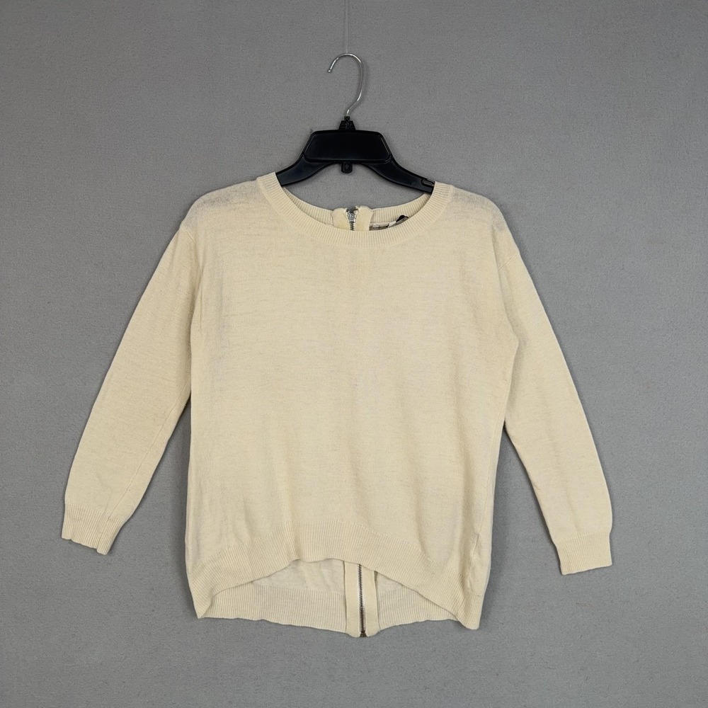 Sandro Sweater Womens 1 Off White Knit Wool Angora Blend Back Zip Quite Luxury